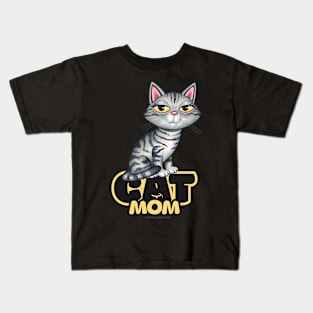 Gray Tabby Cat Mom Kids T-Shirt